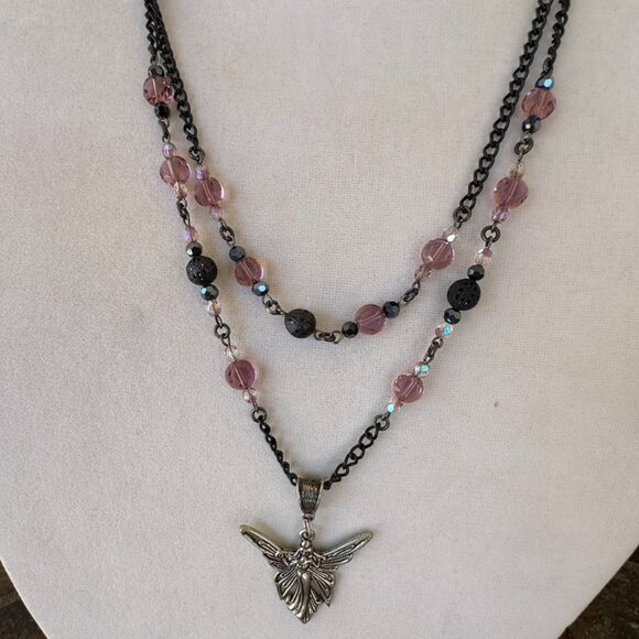 Hand Crafted Jewelry - NEW - Handmade Necklace & Vintage Rhinestone Bracelet - Black, Lilac & Silver